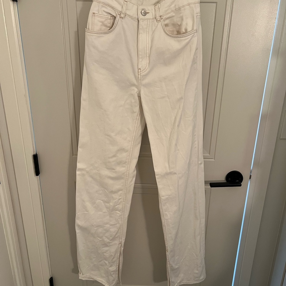 White mid rise straight-leg jeans